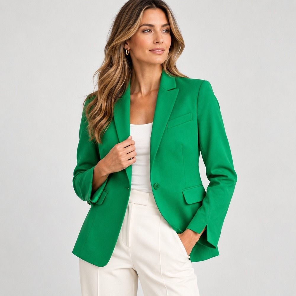 Akris Punto Green Wool Blend Single Button Tailored Blazer Jacket US 6 Stretch